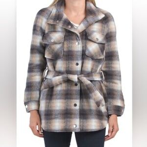 Anthropologie Joie Wool Viscose Blend‎ Plaid Belted Jacket Size Medium